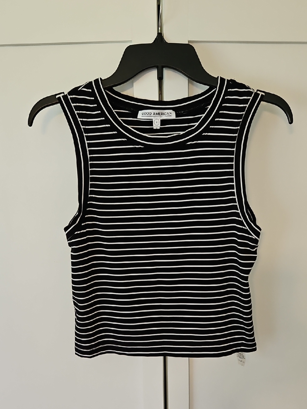 Good American Black & White Striped Sleeveless Tank